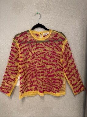Lingua Franca Cheever Sheer Embroidered Tulle Top Golden Hour Size Small Artsy